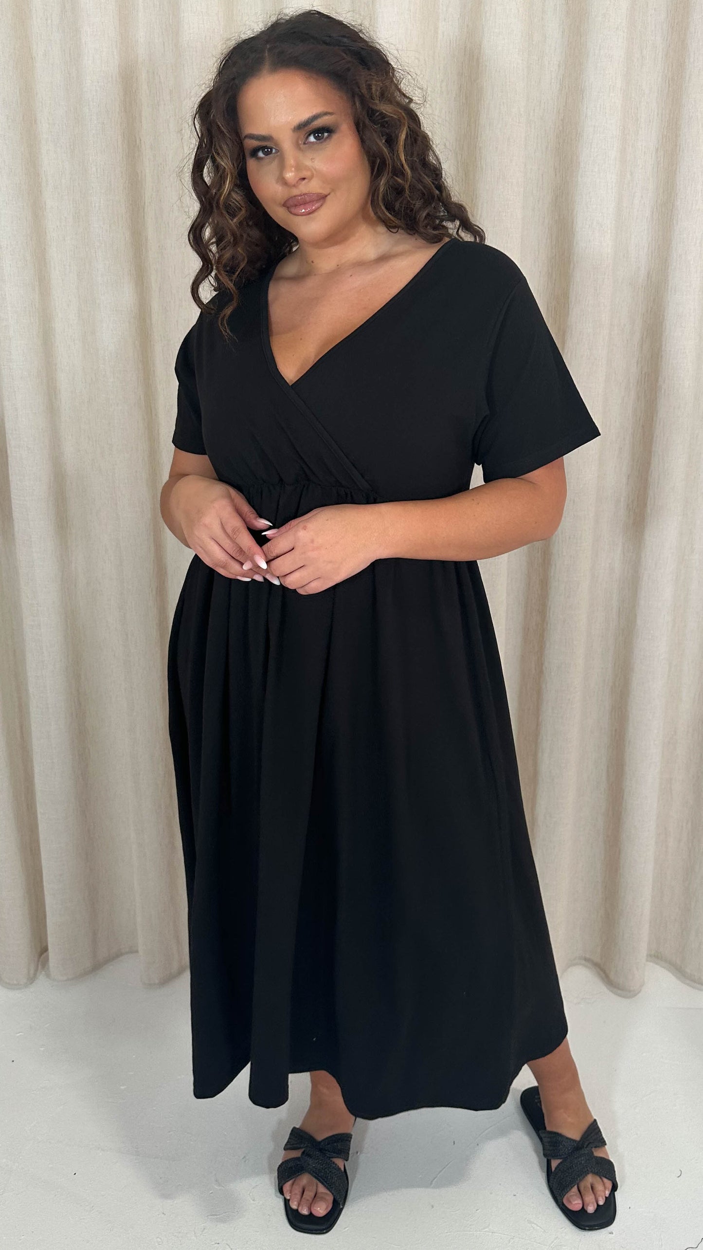 Jasmin Wrap Midi Dress Black