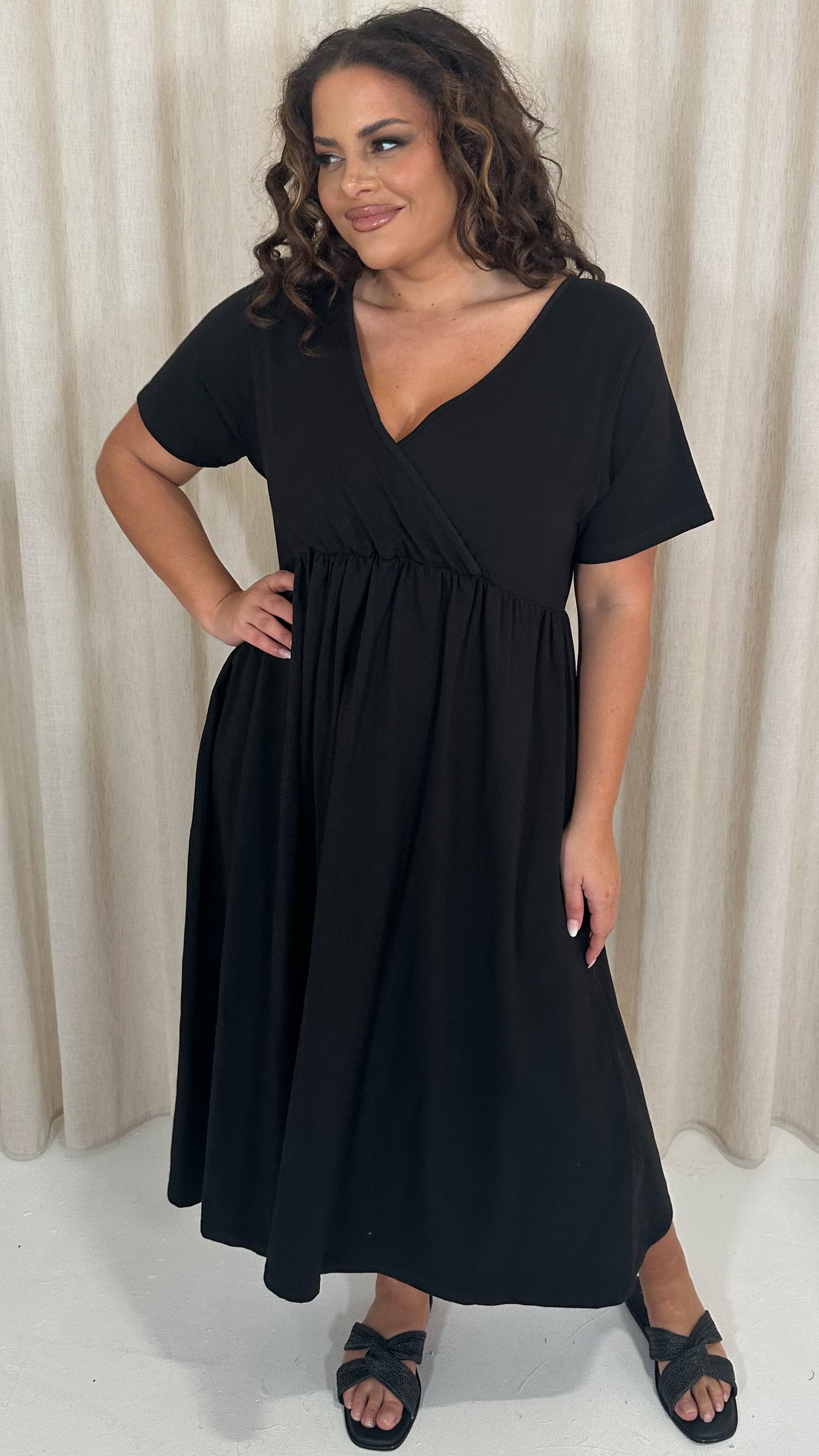 Jasmin Wrap Midi Dress Black