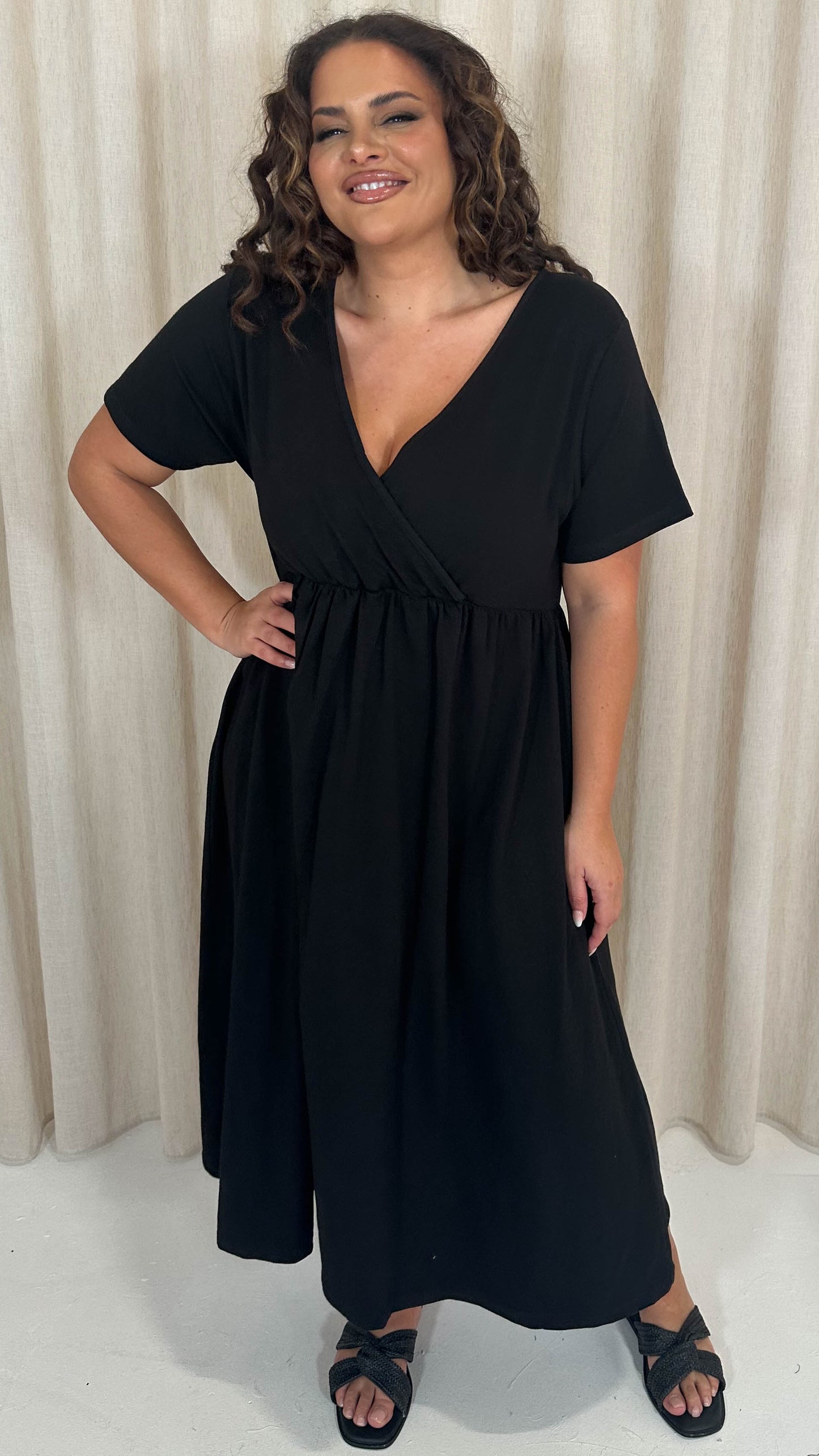 Jasmin Wrap Midi Dress Black