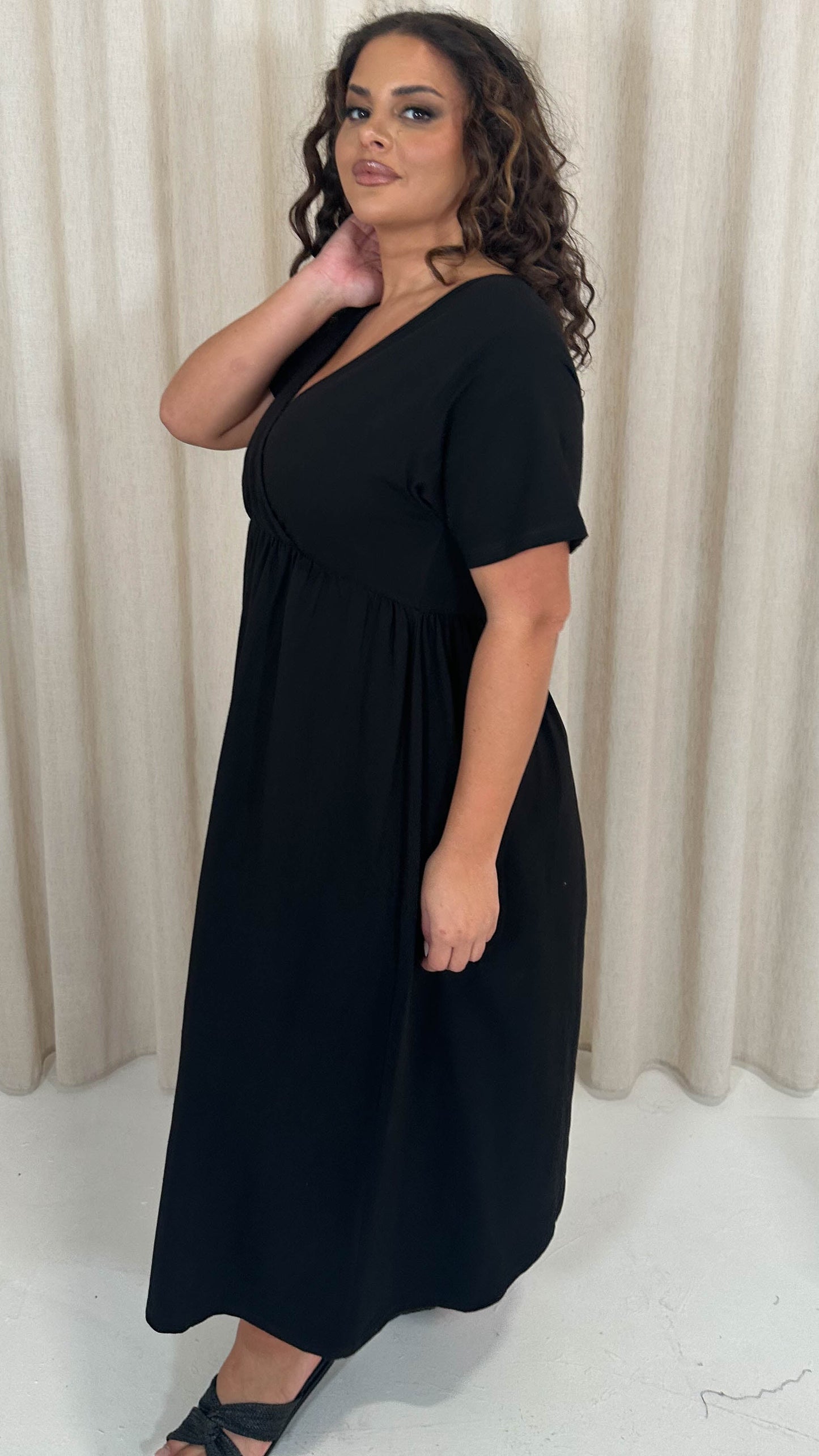Jasmin Wrap Midi Dress Black