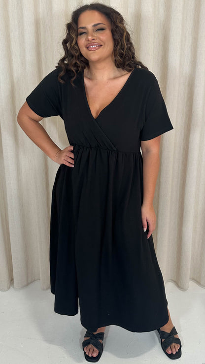 Jasmin Wrap Midi Dress Black